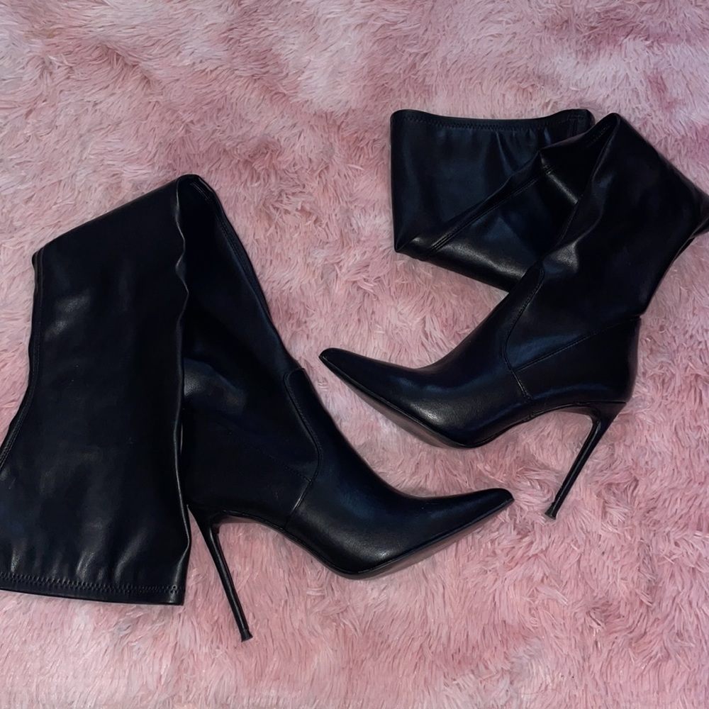 Black Pleather Thigh High Boots